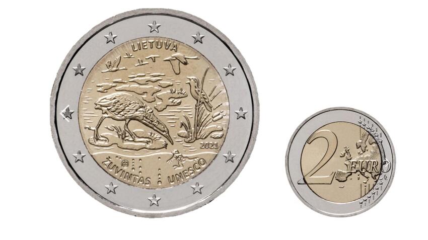 Moneda de 2 euros de Lituania de 2021 con error en el canto