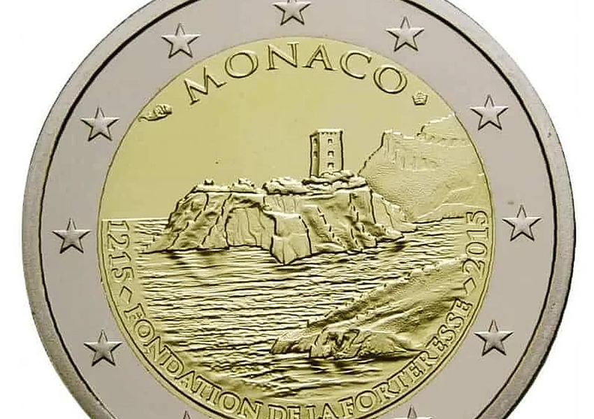 Moneda de 2 euros de Mónaco de 2015 del castillo en la Roca